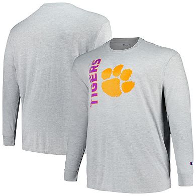 Men's Champion Heather Gray Clemson Tigers Big & Tall Mascot Long Sleeve T-Shirt