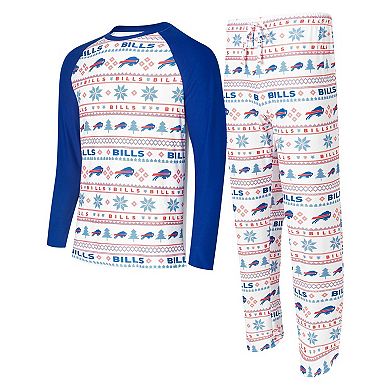 Men's Concepts Sport White/Royal Buffalo Bills Tinsel Raglan Long Sleeve T-Shirt & Pants Sleep Set