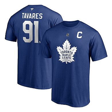 Men's Fanatics Branded John Tavares Blue Toronto Maple Leafs Authentic Stack Name & Number Captain T-Shirt