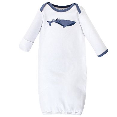 Touched by Nature Baby Organic Cotton Long-Sleeve Gowns 3pk, Blue Whale, 0-6 Months