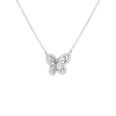 PRIMROSE 18K Gold Plated Pave Cubic Zirconia Filigree Butterfly Necklace