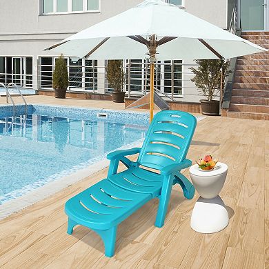 5 Position Adjustable Folding Lounger Chaise Chair on Wheels