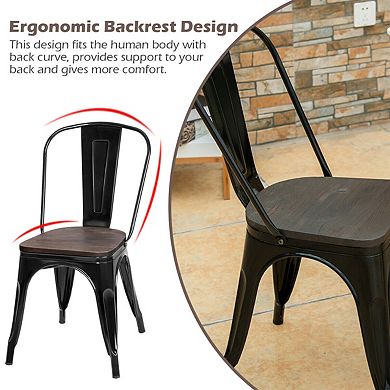 Set of 4 Stackable Style Metal Wood Dining Chair