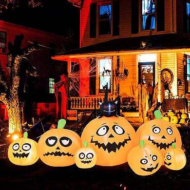 Inflatable Pumpkin Combo Decoration with Black Cat and Built-in LED Lights - 8 FT