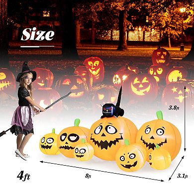 Inflatable Pumpkin Combo Decoration with Black Cat and Built-in LED Lights - 8 FT