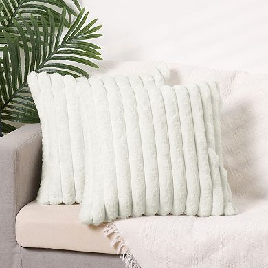 Plush Faux Fur Throw Solid Striped Soft Sofa Living Room Pillow Covers 2 Pcs 18" x 18"