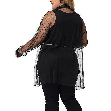 Plus Size Shirt for Women Mesh Sheer Long Sleeve Button Down See Through Tops Blouses