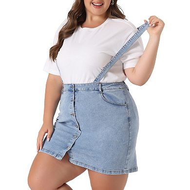 Plus Size Suspender Skirt For Women Adjustable Strap Cross Back Mini A-line Denim Skirts