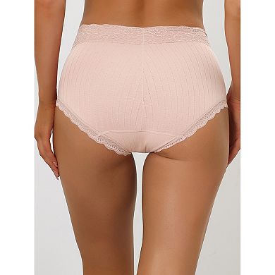 Women's High Waist Underwear Tummy Control Comfortable Lace Trim Ribbed Panties