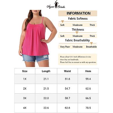 Plus Size Cami For Women Adjustable Strap Elegant Basic Pleated Camisole Sleeveless Tank Tops