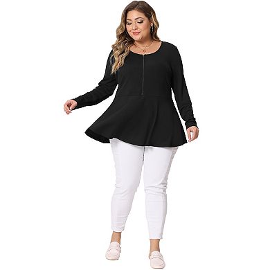Plus Size Blouses For Women Half Zip Up Short Sleeve Ruffle Shirts Solid Tops