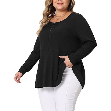Plus Size Blouses For Women Half Zip Up Short Sleeve Ruffle Shirts Solid Tops
