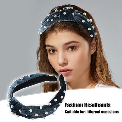 Bling Twisted Faux Pearl Velvet Headband Hairband For Women 1.2" Wide