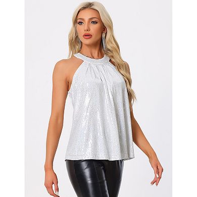 Women's Party Club Cocktail Sparkle Sleeveless Vest Tank Camisole Sequin Halter Tops