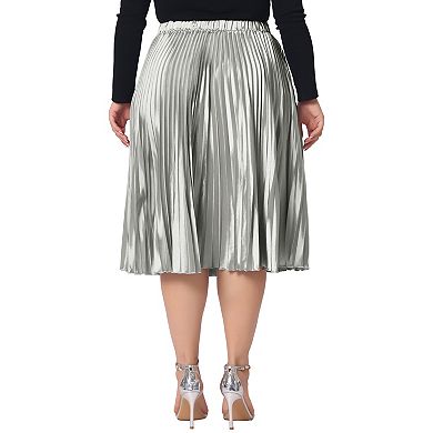 Plus size pleated Skirt for women Stretched High Waist Premium Metallic Shiny Midi Skirts