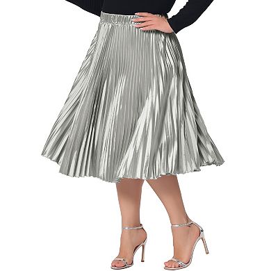 Plus size pleated Skirt for women Stretched High Waist Premium Metallic Shiny Midi Skirts