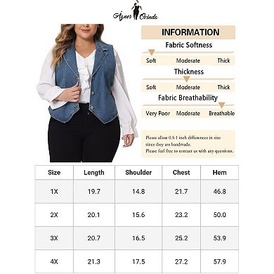 Plus Size Denim Vest For Women Sleeveless Lapel Casual Lightweight Buttons Jackets