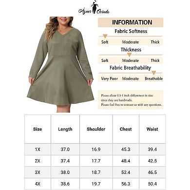 Plus Size For Women Dress Faux Suede V Neck Long Sleeve A-line Dress 2023