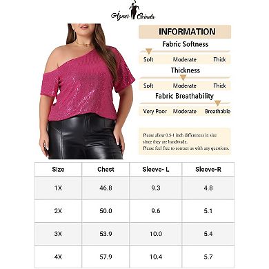 Plus Size Sequin Tops For Women Sparkly One Shoulder Short Sleeve Party Tops