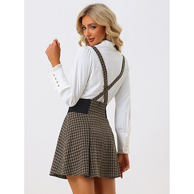 Plaid Suspender Skirts for Women's Tartan Midi Overall Pinafore Dress