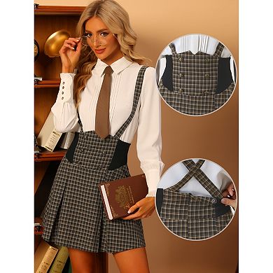 Plaid Suspender Skirts for Women's Tartan Midi Overall Pinafore Dress