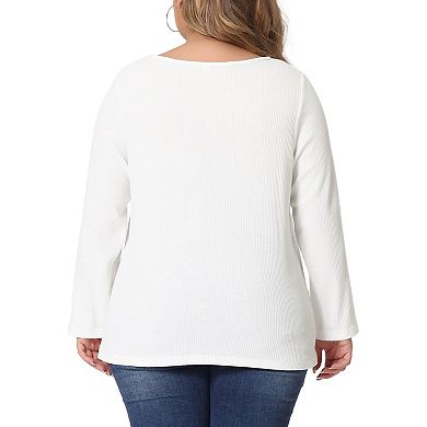 Plus Size Top For Women Waffle Knit Shirt Causal Round Neck Tops