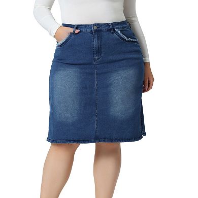 Plus Size Pencil Skirt for Women Casual Slim Side Slit Jean Denim Skirts