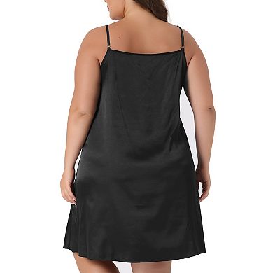 Women's Plus Size Nightgown Satin Camisole V-neck Lace Trim Lingerie Dress Sleepwear