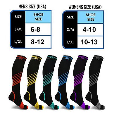 Sport Compression Socks for Men and Women Knee High - made for running, athletics, pregnancy and travel - 6 Pair