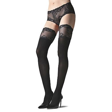 Feathers Opaque Thigh High Stocking