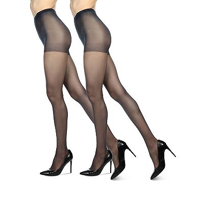Satin Sheer Control Top Pantyhose With Shadow Toe 2 Pack