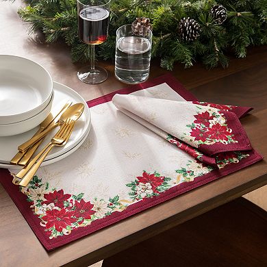 Elrene Home Fashions Poinsettia Garlands Engineered Napkins, Set of 4