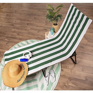 82" Green and White Striped Rectangular Lounge Chair Beach Towel