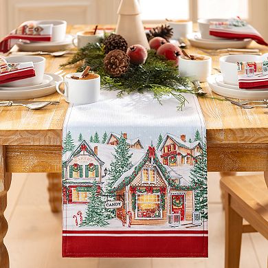 Elrene Home Fashions Storybook Christmas Village Holiday Table Runner, 13"X70"