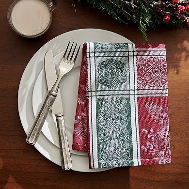 Elrene Home Fashions Poinsettia Plaid Jacquard Plaid Napkins, Set of 8