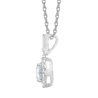 Diamond Medley 14k White Gold 3/4 Carat T.W. Lab-Grown Diamond Halo Pendant Necklace