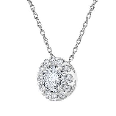 Diamond Medley 14k White Gold 1 Carat T.W. Lab-Grown Diamond Halo Pendant Necklace