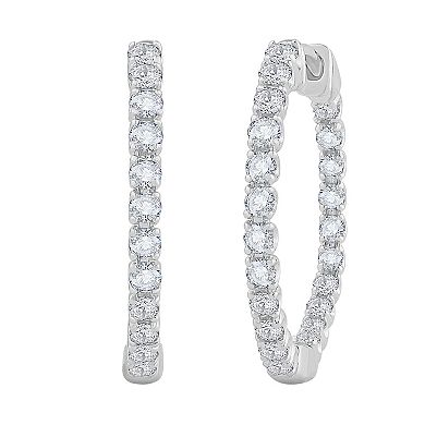 Diamond Medley 14k White Gold 1 Carat T.W. Lab-Grown Diamond Hoop Earrings