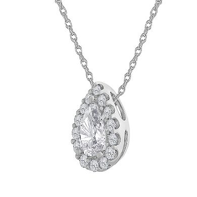 Diamond Medley 14k White Gold 1 Carat T.W. Lab-Grown Diamond Drop Halo Pendant Necklace