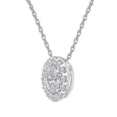 Diamond Medley 14k White Gold 1 Carat T.W. Lab-Grown Diamond Oval Halo Pendant Necklace