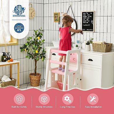 Kids Kitchen Step Stool with Double Safety Rails
