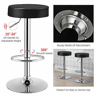 Set of 2 Adjustable Round PU Leather Swivel Barstool with Chrome Footrest