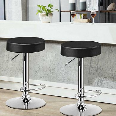 Set of 2 Adjustable Round PU Leather Swivel Barstool with Chrome Footrest