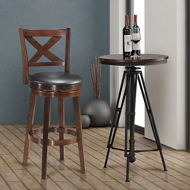 Swivel X-back Upholstered Counter Height Bar Stool with PVC Cushioned Seat - 29 Inches