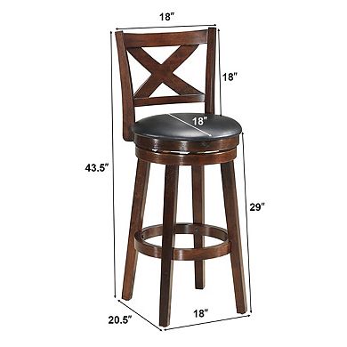 Swivel X-back Upholstered Counter Height Bar Stool with PVC Cushioned Seat - 29 Inches