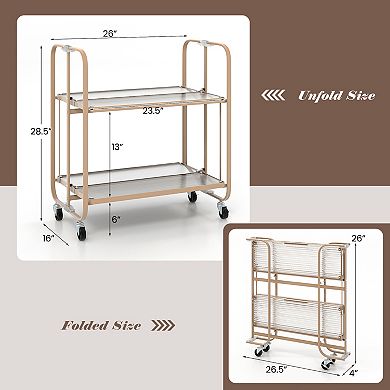 2-Tier Mobile Serving Cart with Tempered Glass Shelf-Golden