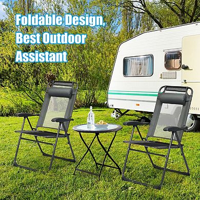 4 Pieces Patio Garden Adjustable Reclining Folding Chairs with Headrest