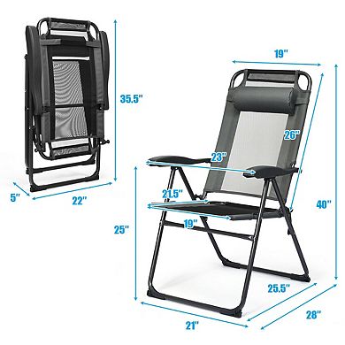 4 Pieces Patio Garden Adjustable Reclining Folding Chairs with Headrest