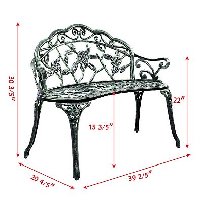 Aluminum Patio Outdoor Garden Bench Chair Loveseat Cast Antique Rose