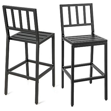 Set of 2 Patio Bar Chairs with Detachable Cushion and Footrest